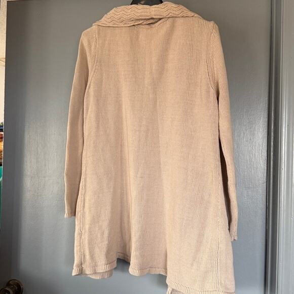 Long Beige Open Cardigan Women's Sweater Leo and Nicole Ribbed Collar sz XL - Picture 2 of 6